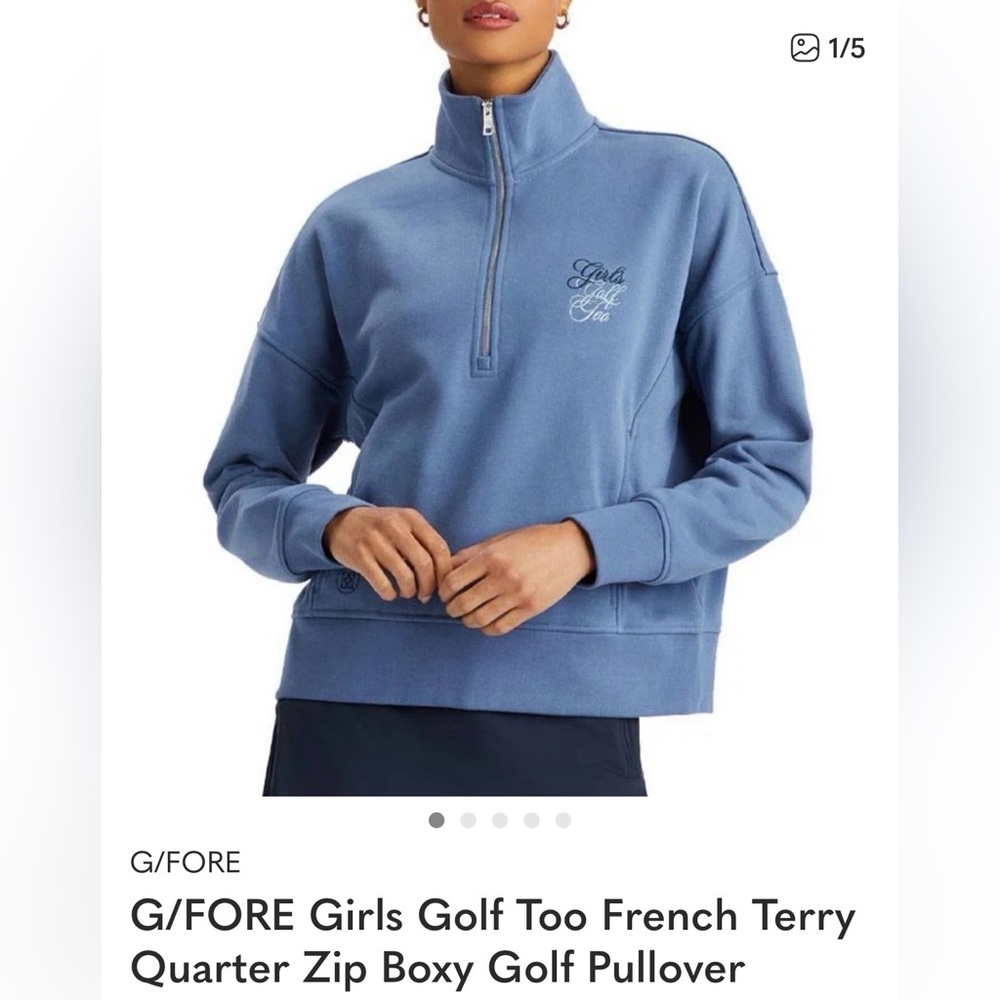 G/FORE Dusty Blue Quarter-Zip Boxy French Terry Pullover